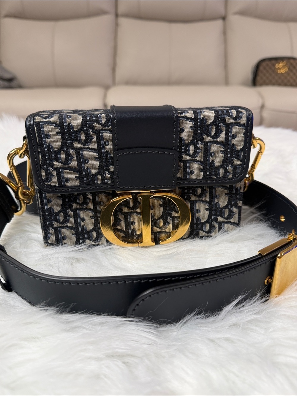Christian Dior Oblique Navy Canvas CD Buckle Flap Crossbody Bag